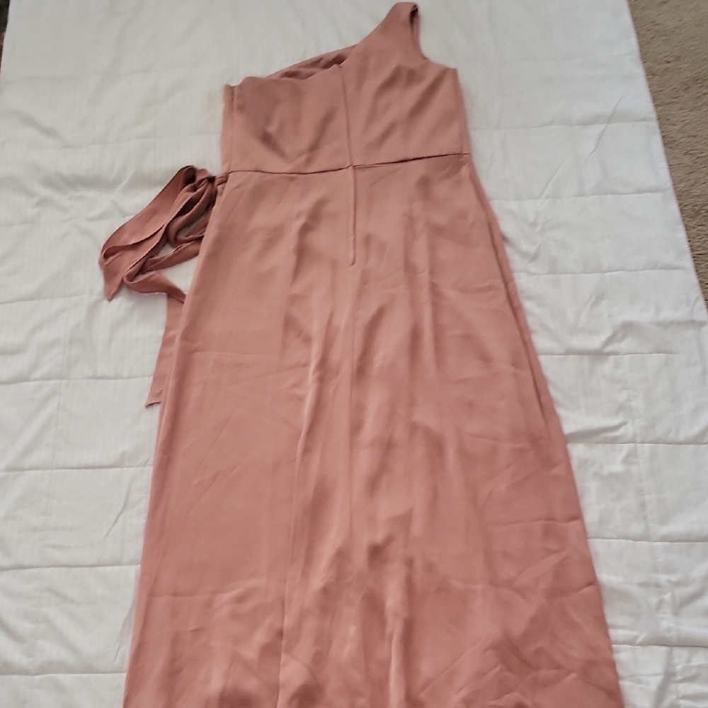 David's Bridal One-Shoulder Ruffle Wrap Maxi Dress in Dusty Rose - Picture 2 of 2
